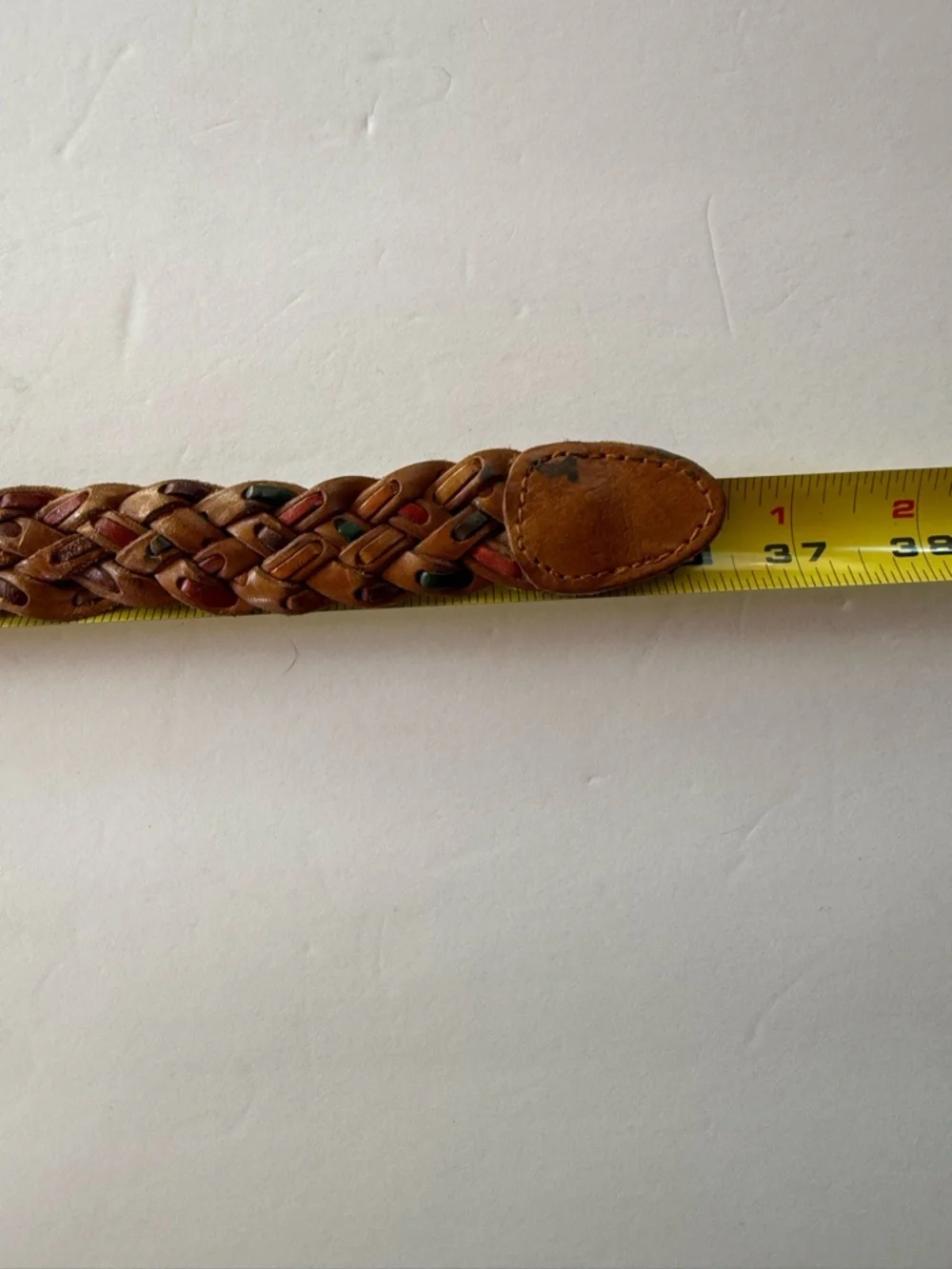Vintage 90s Braided Woven Leather Belt Multi Color Boho Southwestern Medium 36